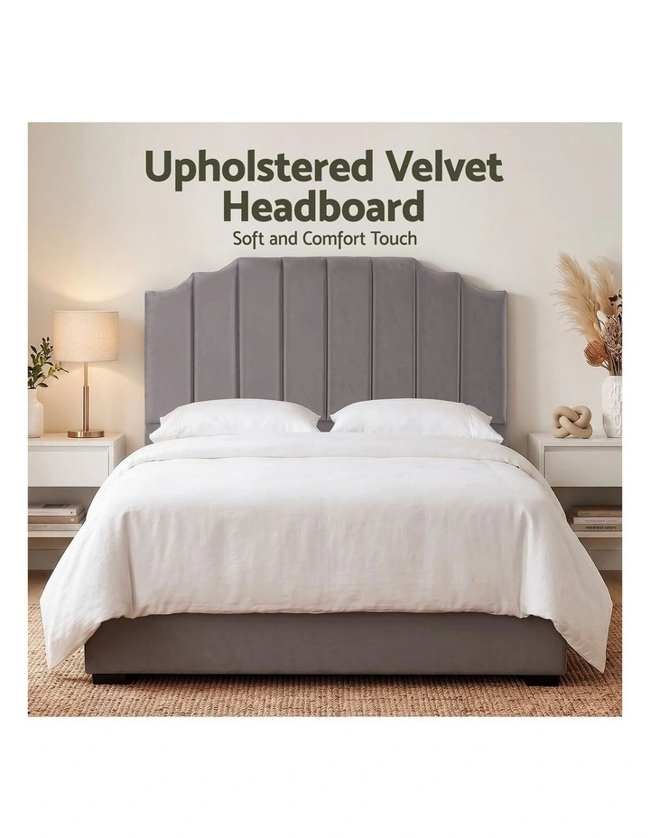 Artiss Bed Head Headboard Queen Velvet 153CM - Grey image 5