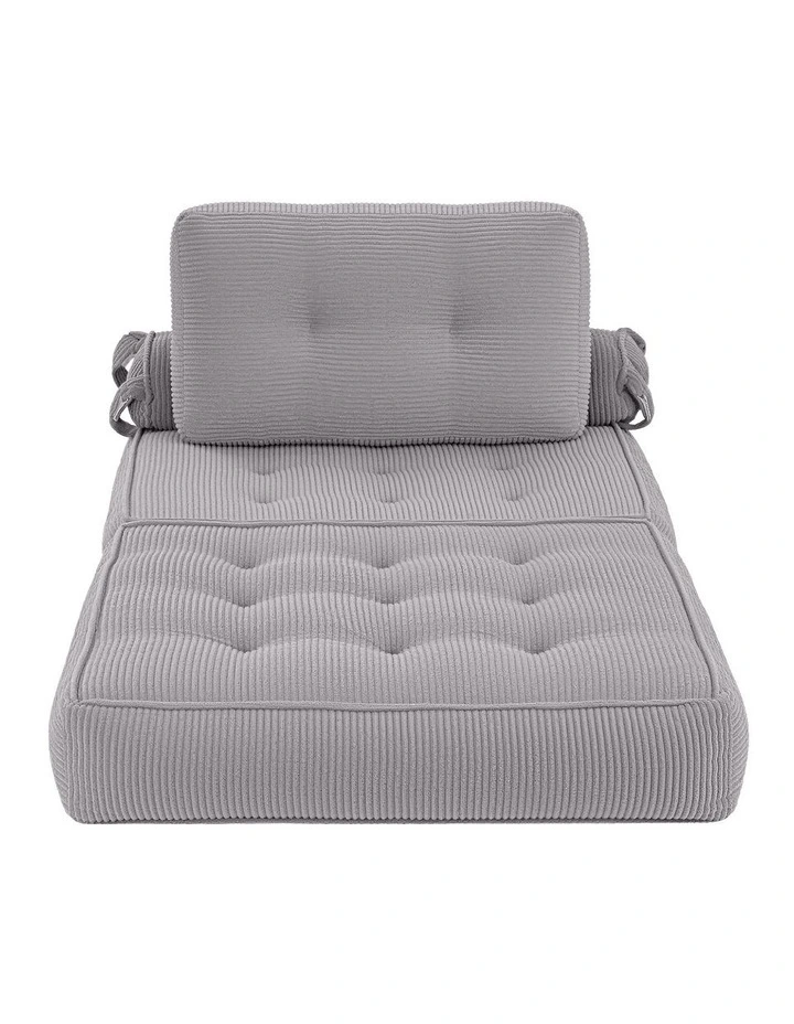 Artiss 1 Seater Corduroy Convertible Sofa Bed Pull Out Boneless Couch Grey image 2