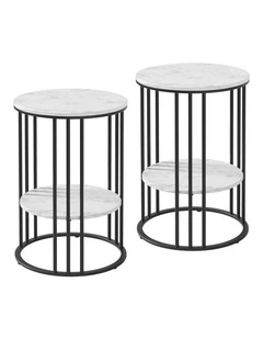 Artiss Set of 2 Side Table Coffee Table 2-Tier Round Marble Effect