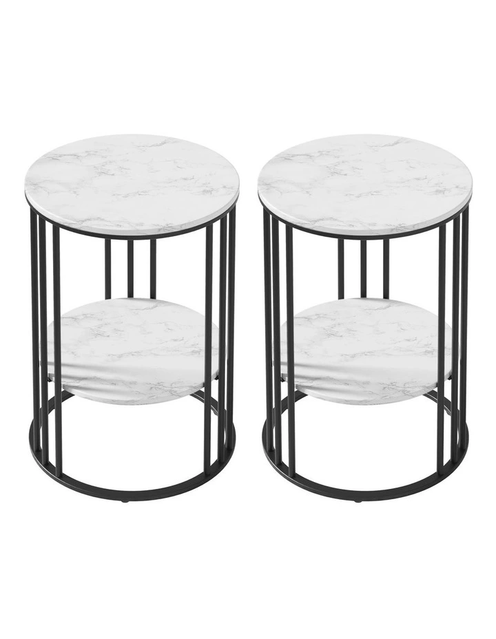 Artiss Set of 2 Side Table Coffee Table 2-Tier Round Marble Effect image 2