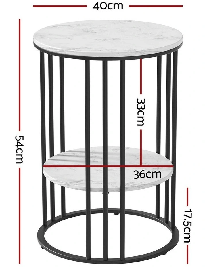 Artiss Set of 2 Side Table Coffee Table 2-Tier Round Marble Effect image 4