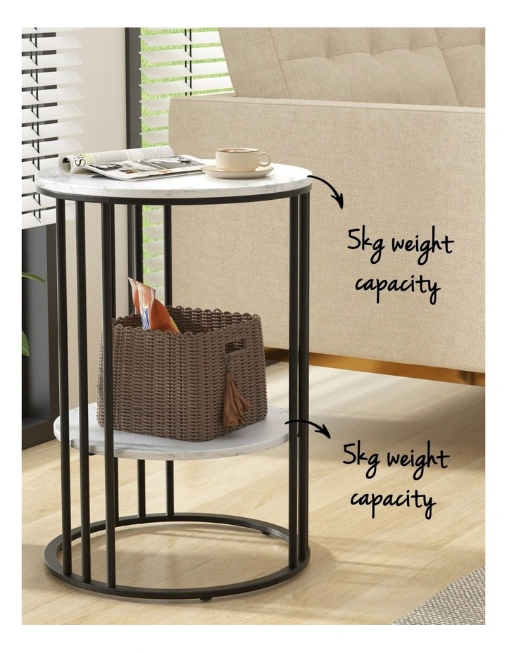 Artiss Set of 2 Side Table Coffee Table 2-Tier Round Marble Effect image 5