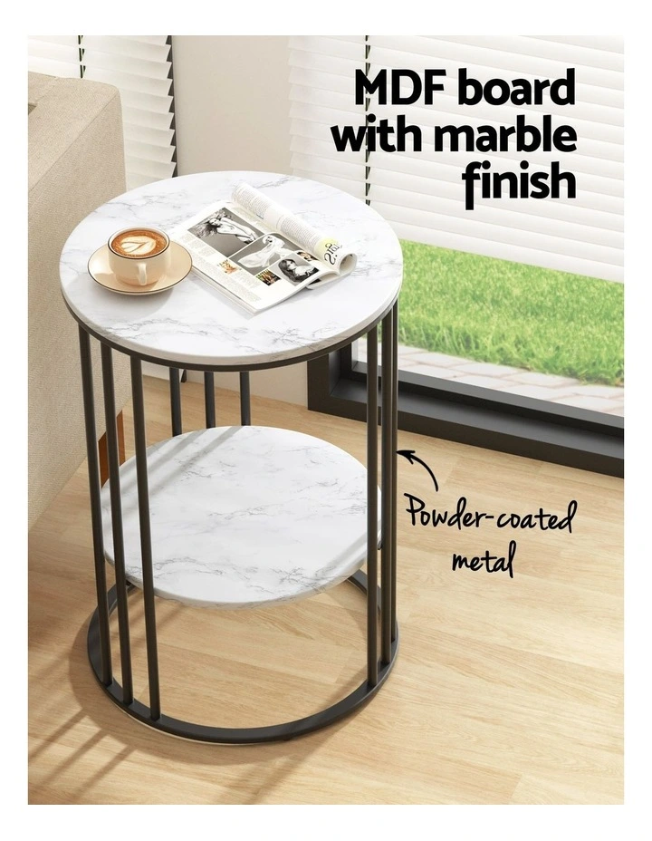 Artiss Set of 2 Side Table Coffee Table 2-Tier Round Marble Effect image 6