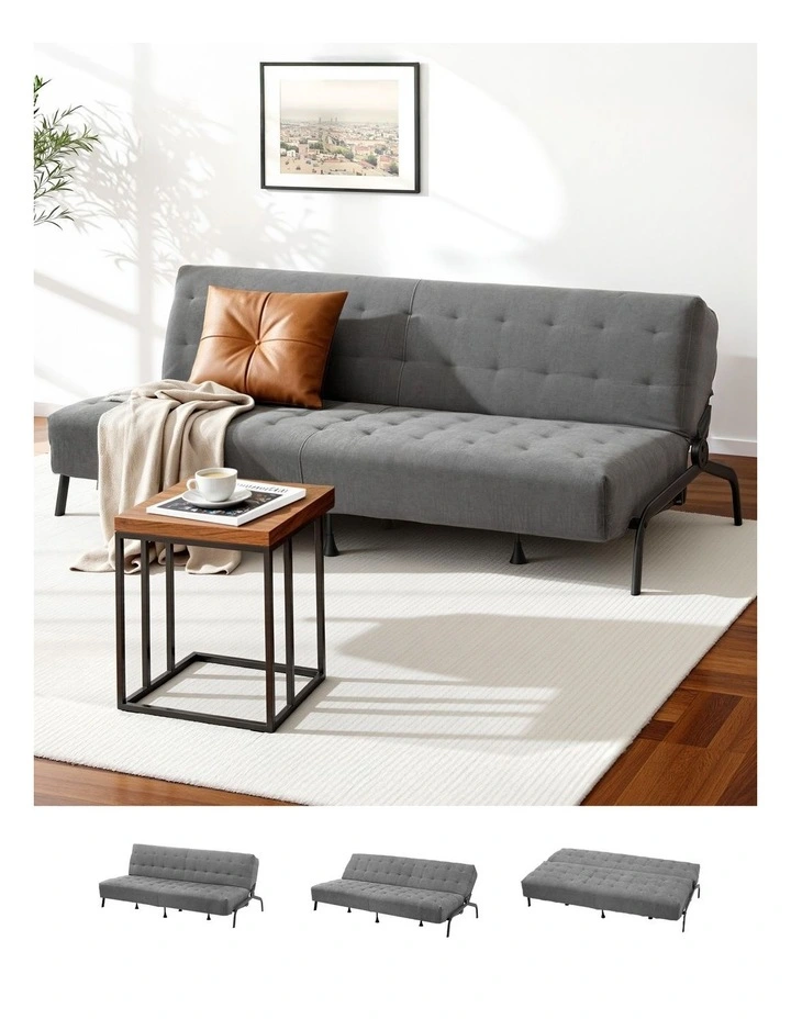 Artiss 1.9m 3-Seater Sofa Bed Innerspring Adjustable Couch Grey image 3