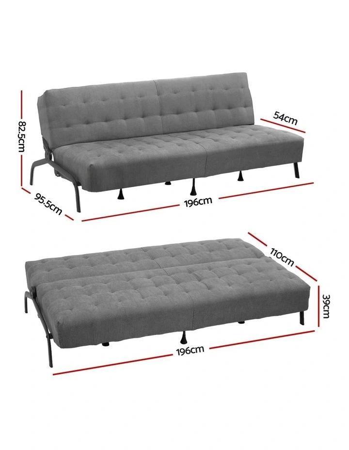 Artiss 1.9m 3-Seater Sofa Bed Innerspring Adjustable Couch Grey image 4