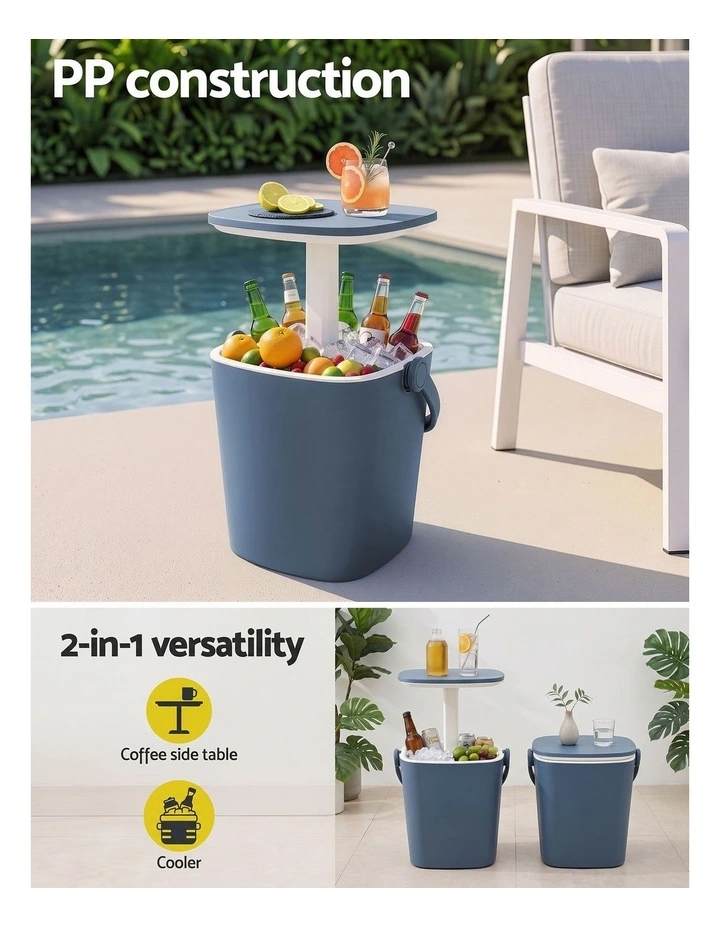 Gardeon 2-in-1 Outdoor Bar Table Portable Ice Bucket Cooler 15L Tong Blue image 4