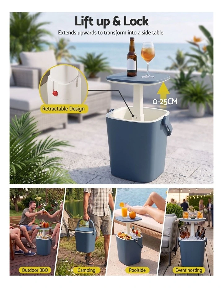 Gardeon 2-in-1 Outdoor Bar Table Portable Ice Bucket Cooler 15L Tong Blue image 5