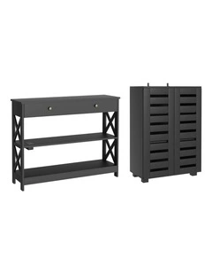 Artiss Shoe Rack Cabinet & Console Table Set Storage Shelf Black