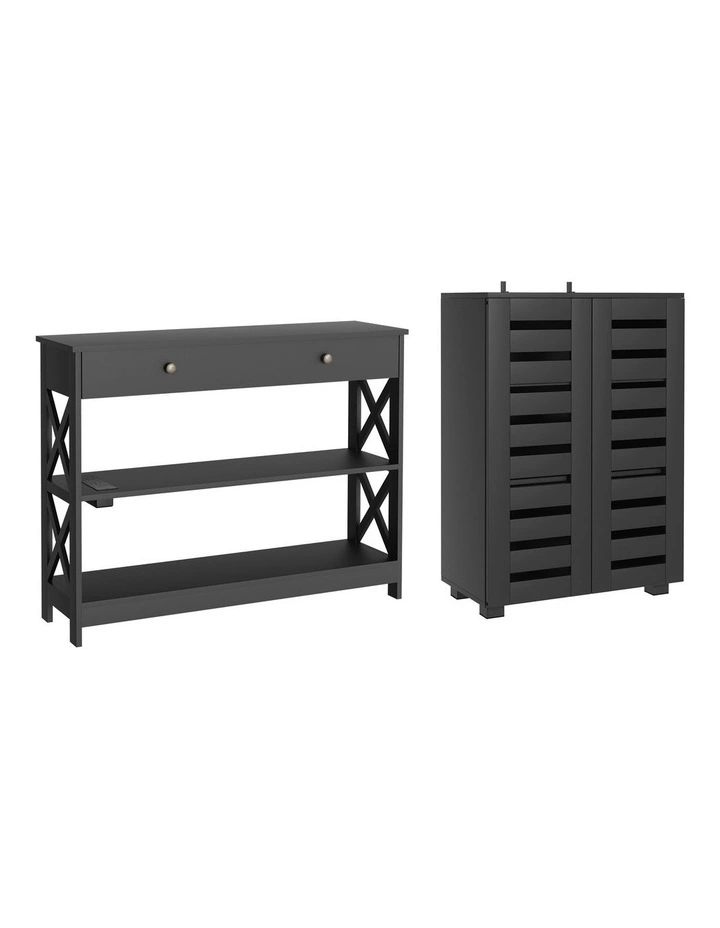 Artiss Shoe Rack Cabinet & Console Table Set Storage Shelf Black image 1