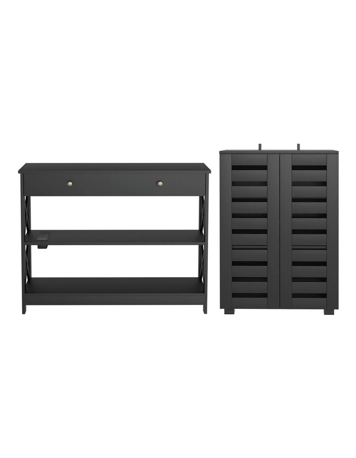 Artiss Shoe Rack Cabinet & Console Table Set Storage Shelf Black image 3