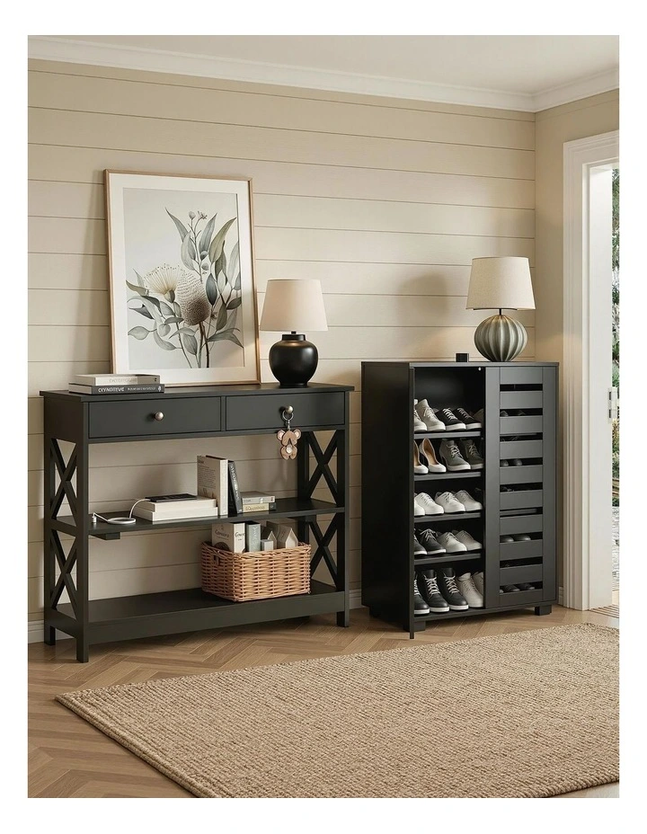 Artiss Shoe Rack Cabinet & Console Table Set Storage Shelf Black image 4