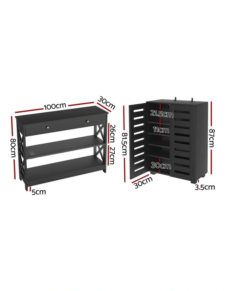 Artiss Shoe Rack Cabinet & Console Table Set Storage Shelf Black image 5