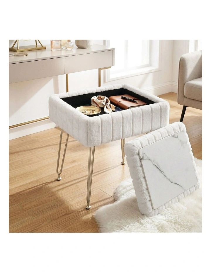 Artiss Storage Ottoman Vanity Foot Stool White image 3