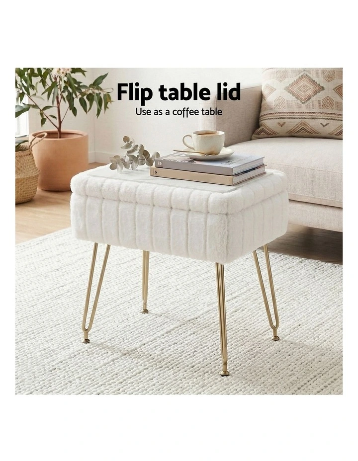 Artiss Storage Ottoman Vanity Foot Stool White image 5