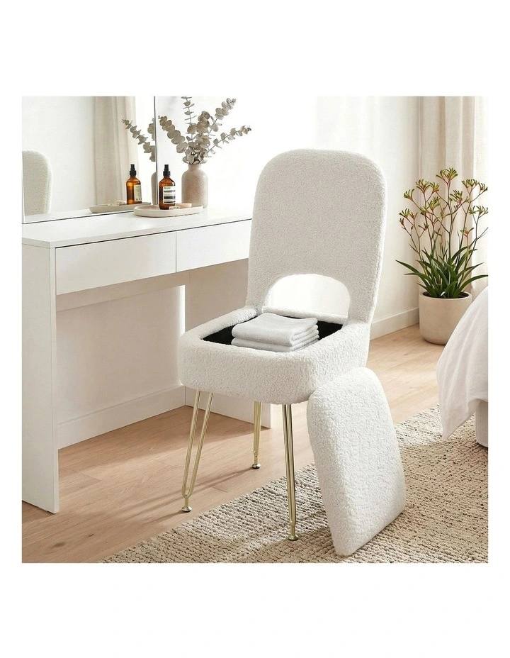 Artiss Storage Ottoman Vanity Stool Foot Stool Folding Back White image 3
