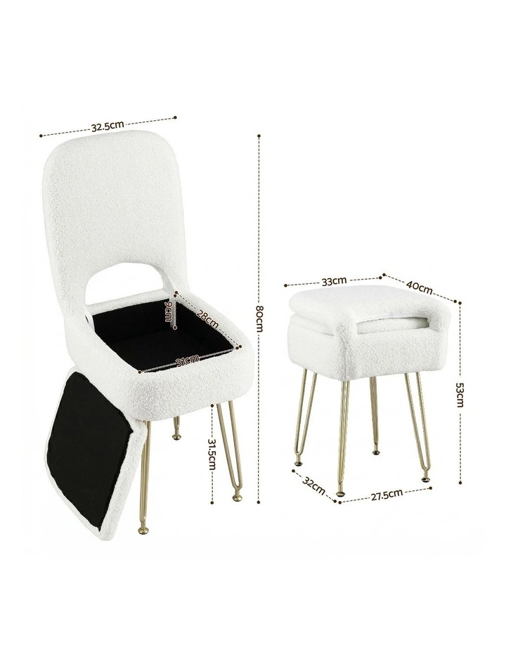 Artiss Storage Ottoman Vanity Stool Foot Stool Folding Back White image 4