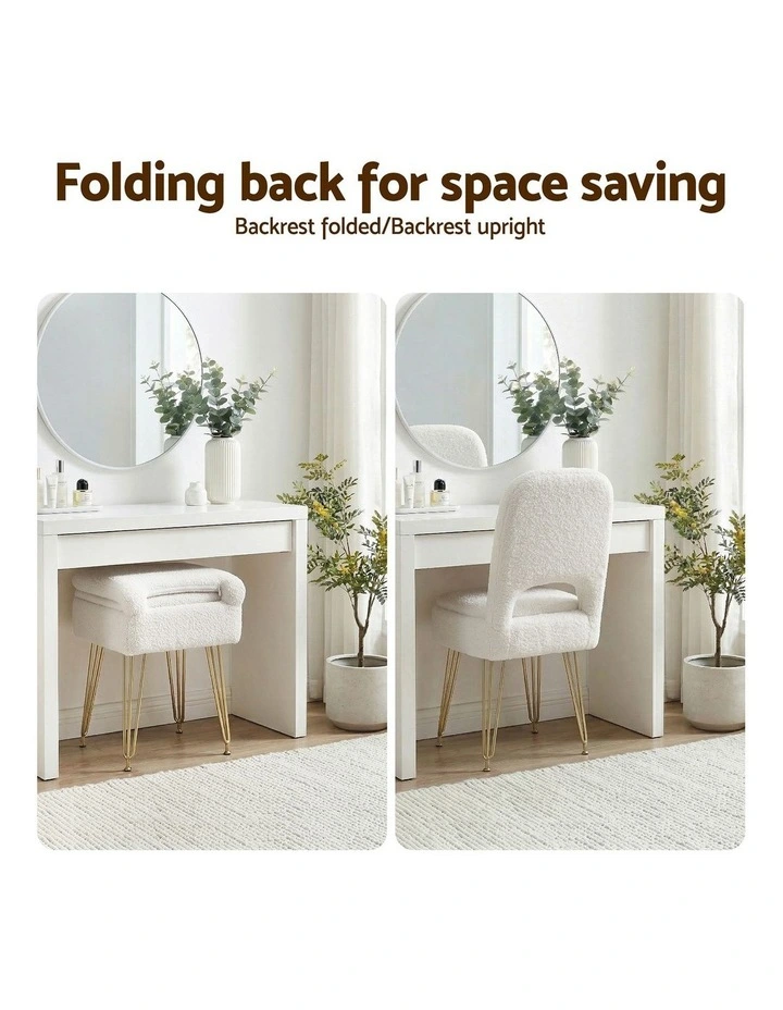 Artiss Storage Ottoman Vanity Stool Foot Stool Folding Back White image 5
