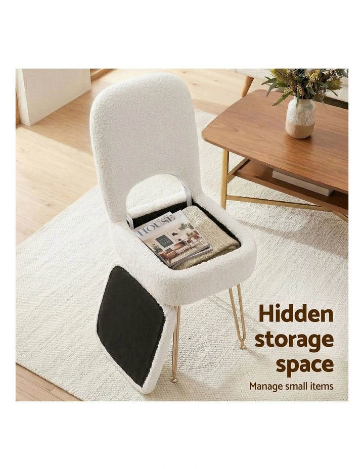 Artiss Storage Ottoman Vanity Stool Foot Stool Folding Back White image 6