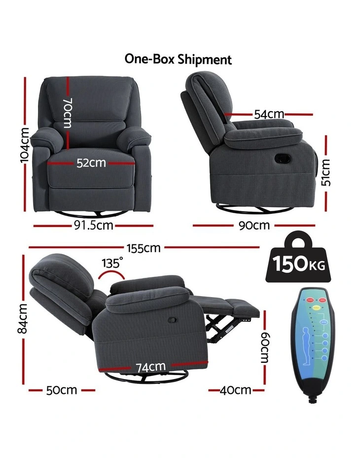 Artiss Rocking Recliner Chair 360 Swivel Massage Heated Reclining Chairs image 4