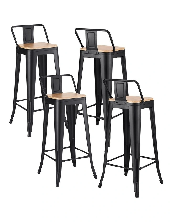 Artiss 4x Bar Stools Kitchen Counter High Chair Dining Stackable Metal Black image 1