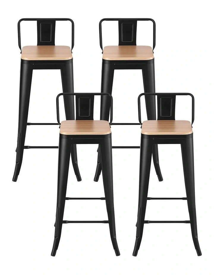 Artiss 4x Bar Stools Kitchen Counter High Chair Dining Stackable Metal Black image 2