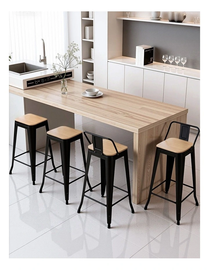 Artiss 4x Bar Stools Kitchen Counter High Chair Dining Stackable Metal Black image 3