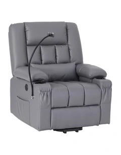 Artiss PU Leather Power Lift Recliner Chair, Massage Heat USB, Cup Holders & Storage Pockets Grey