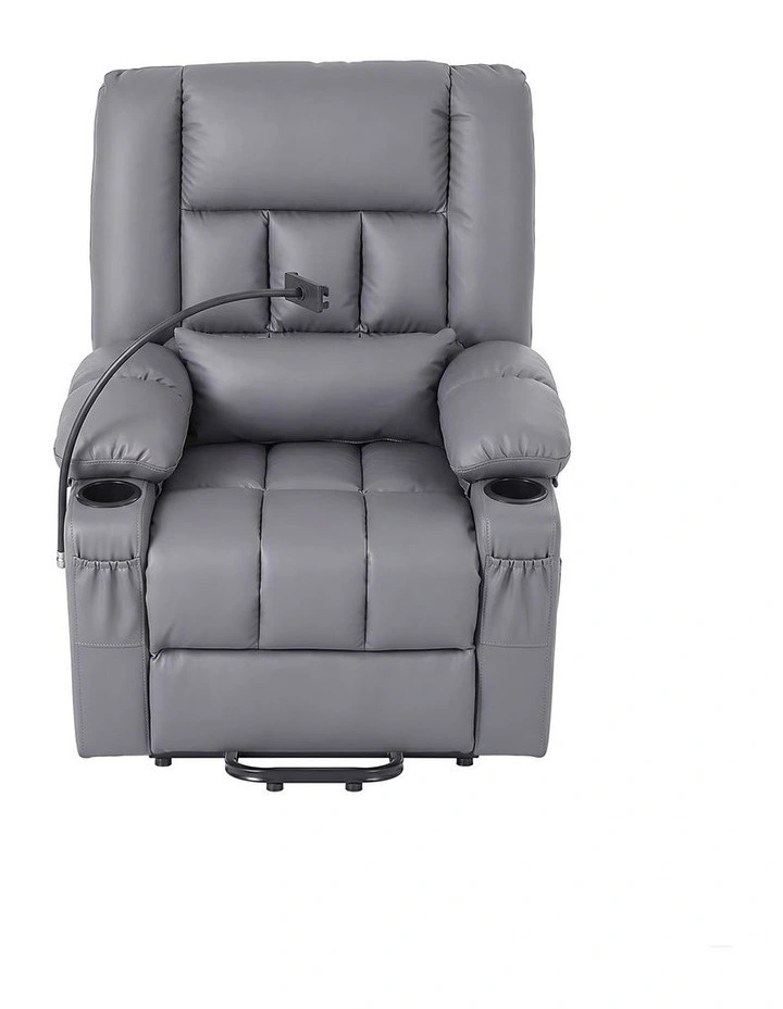 Artiss PU Leather Power Lift Recliner Chair, Massage Heat USB, Cup Holders & Storage Pockets Grey image 3
