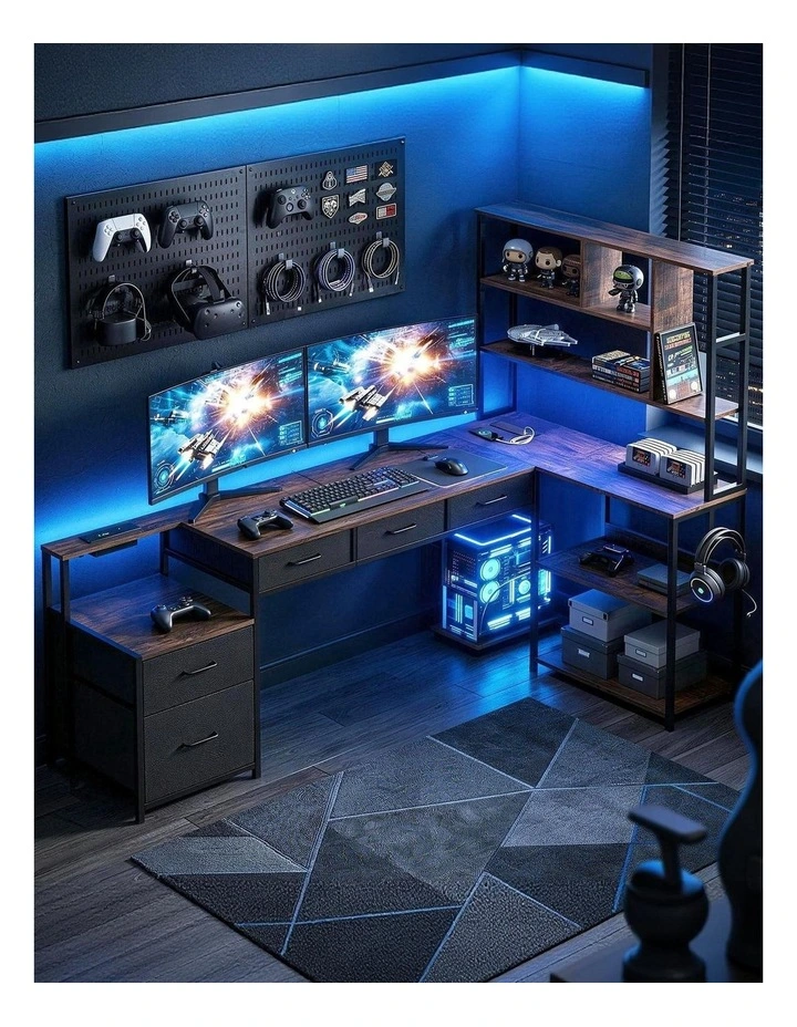 Artiss 200cm L Shaped Gaming Desk Computer Desk with LED Lights & Power Outlets image 4
