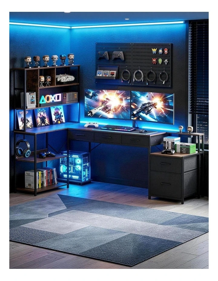 Artiss 200cm L Shaped Gaming Desk Computer Desk with LED Lights & Power Outlets image 7