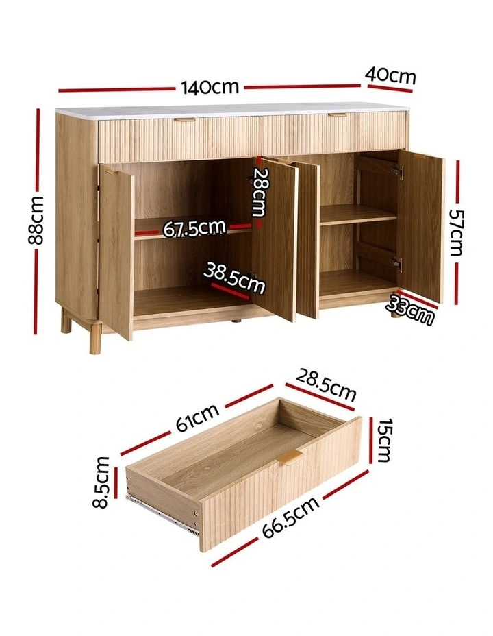 Artiss Buffet Sideboard Cabinet Kitchen Storage Cupboard Marble 2 Drawers Pine image 2