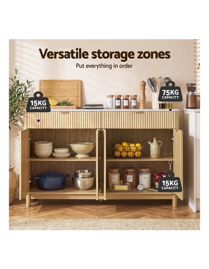 Artiss Buffet Sideboard Cabinet Kitchen Storage Cupboard Marble 2 Drawers Pine image 4
