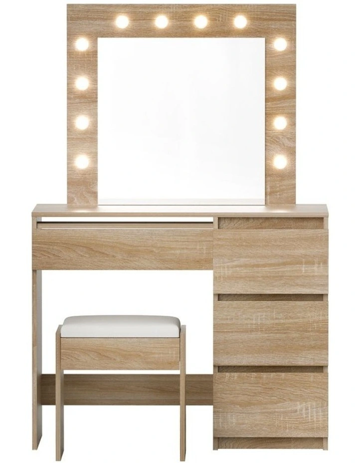 Artiss Dressing Table Set Stool 12 Led Bulbs Wood image 3