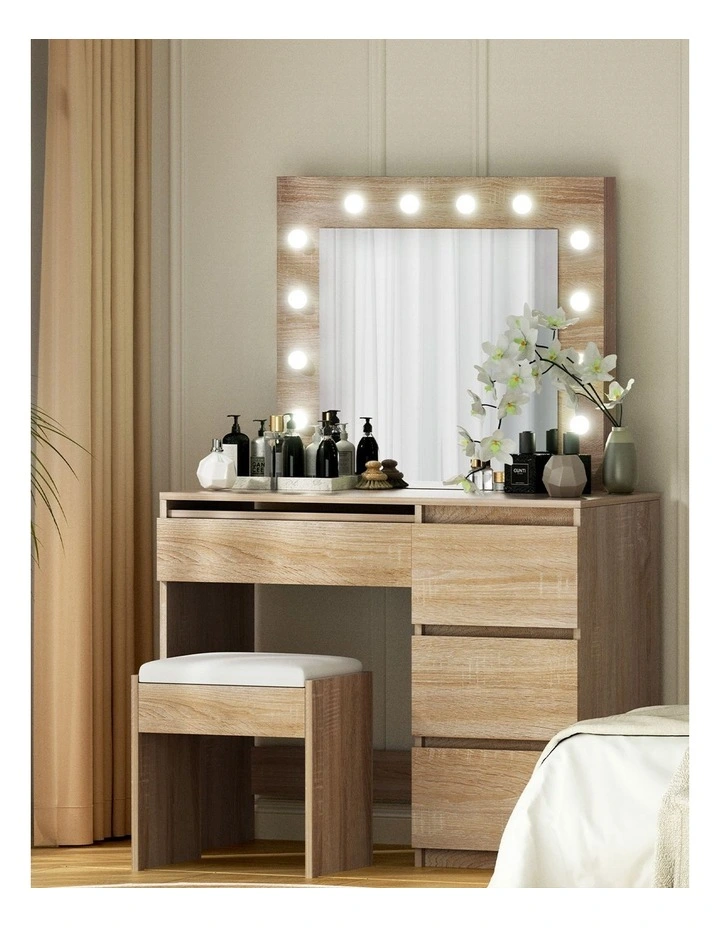 Artiss Dressing Table Set Stool 12 Led Bulbs Wood image 4