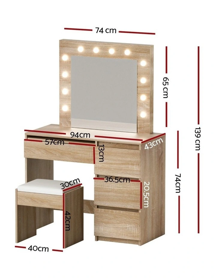 Artiss Dressing Table Set Stool 12 Led Bulbs Wood image 5