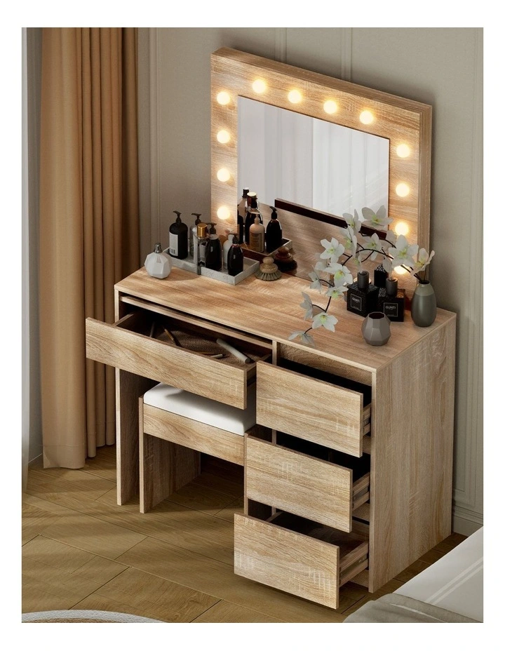 Artiss Dressing Table Set Stool 12 Led Bulbs Wood image 7