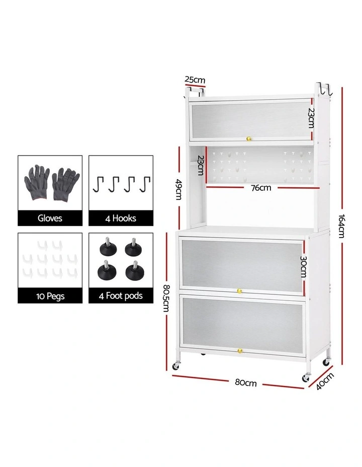 Artiss Kitchen Cabinet Storage Shelves Pegboard Cupboard Sideboard 80CMX164CM image 5
