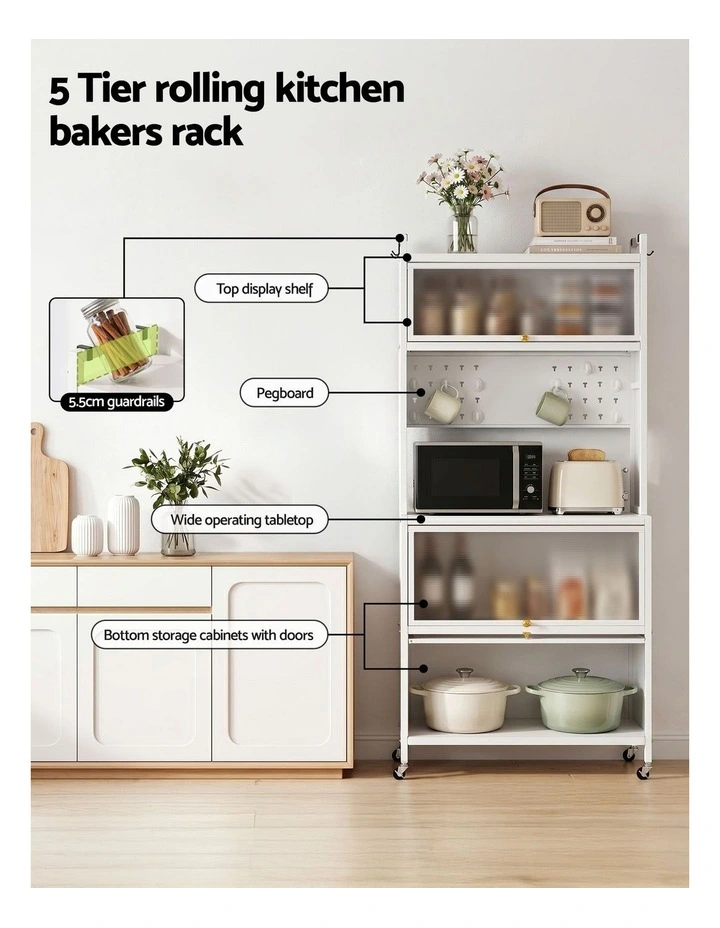 Artiss Kitchen Cabinet Storage Shelves Pegboard Cupboard Sideboard 80CMX164CM image 6