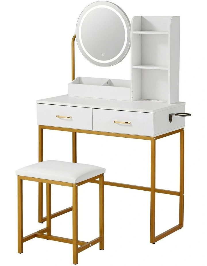 Artiss Dressing Table Vanity Desk Set Stool LED Charging Station White image 3
