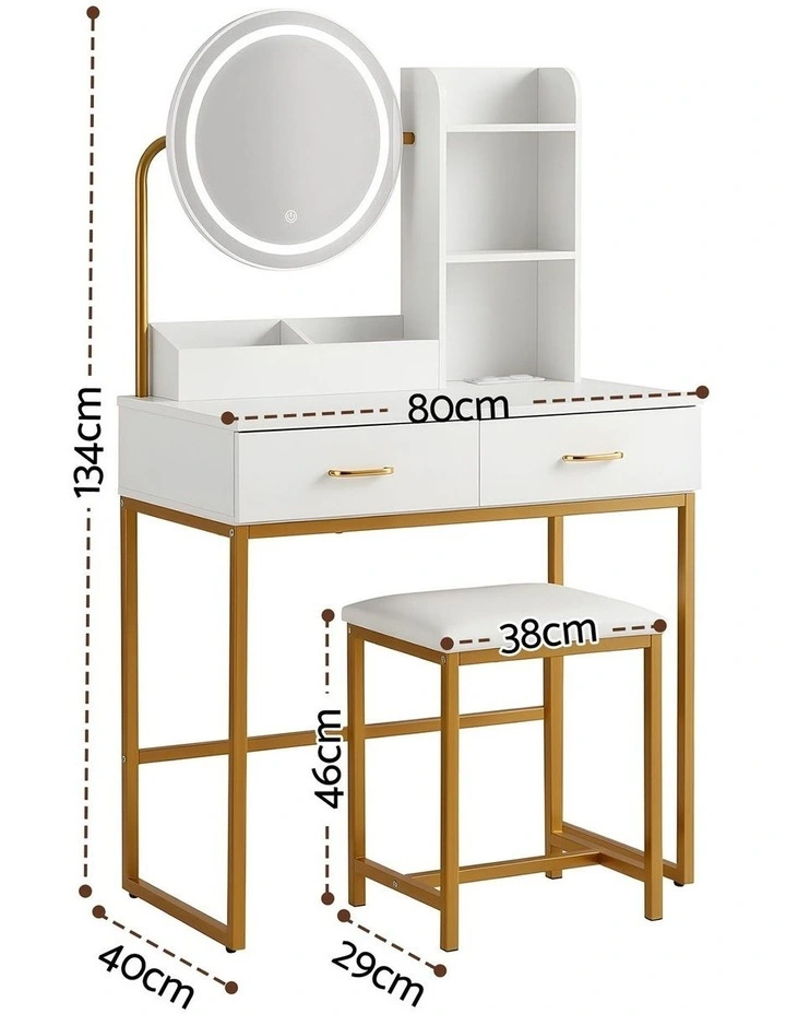Artiss Dressing Table Vanity Desk Set Stool LED Charging Station White image 5