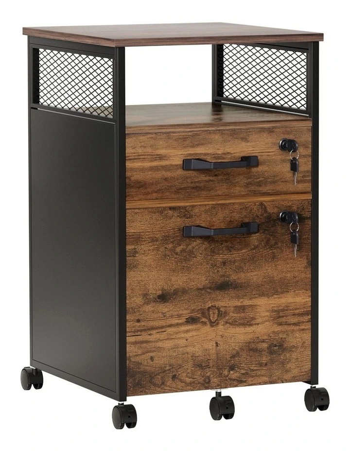 Artiss Filing Cabinet File Cabinet with Wheels 2 Drawer Storage Rustic Brown image 2