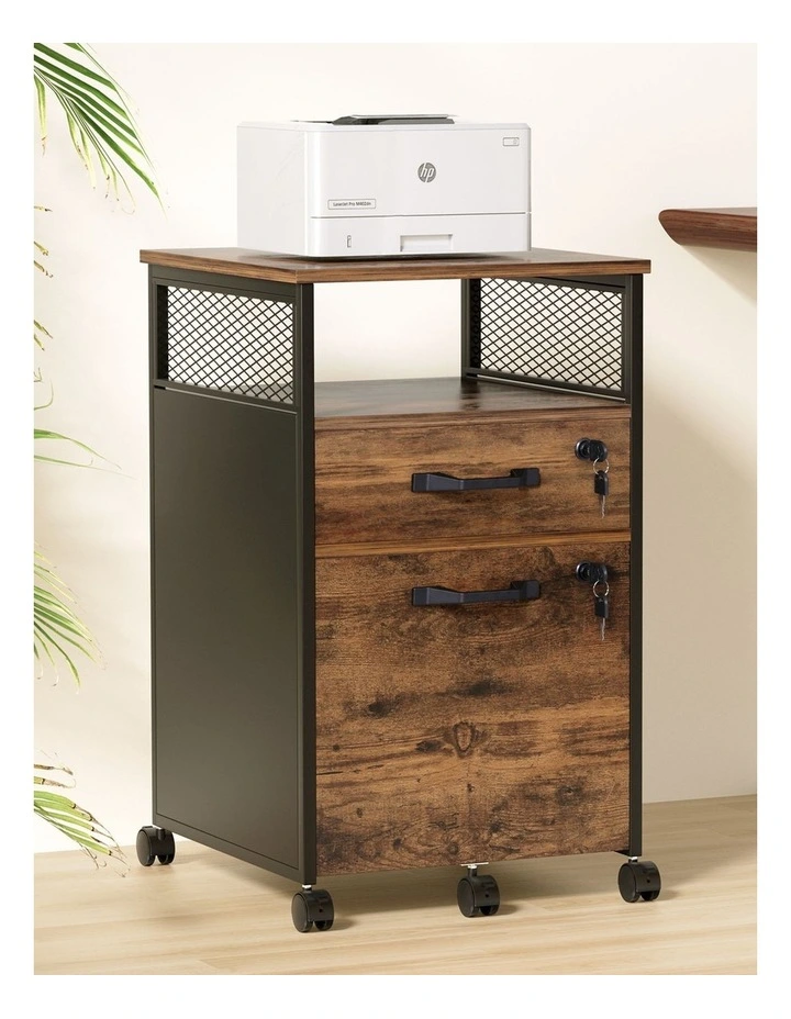 Artiss Filing Cabinet File Cabinet with Wheels 2 Drawer Storage Rustic Brown image 7
