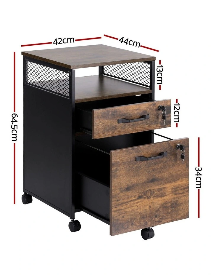 Artiss Filing Cabinet File Cabinet with Wheels 2 Drawer Storage Rustic Brown image 9