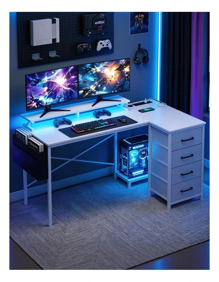 Artiss 140cm L Shaped Gaming Desk Computer Desk with LED Lights & Power Outlets image 4