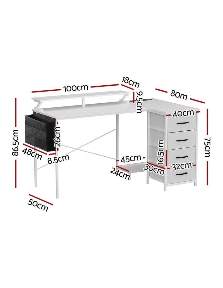 Artiss 140cm L Shaped Gaming Desk Computer Desk with LED Lights & Power Outlets image 5