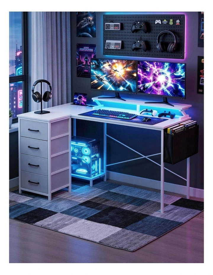 Artiss 140cm L Shaped Gaming Desk Computer Desk with LED Lights & Power Outlets image 7