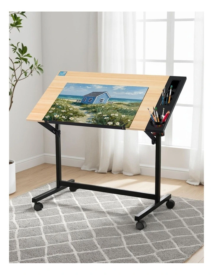 Artiss Drafting Table Drawing Desk Art Desk Multi-Functional Craft Drawing Table Oak image 3