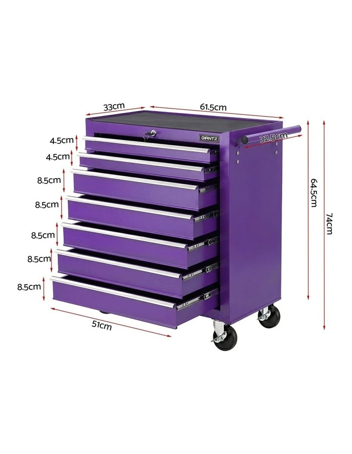 Giantz 7-Drawer Tool Chest Trolley Cabinet Toolbox Heavy Duty Garage Storage Organiser Purple image 3
