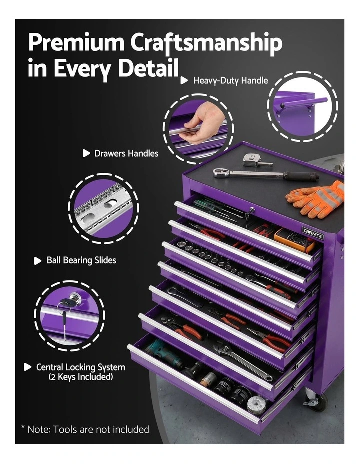 Giantz 7-Drawer Tool Chest Trolley Cabinet Toolbox Heavy Duty Garage Storage Organiser Purple image 5