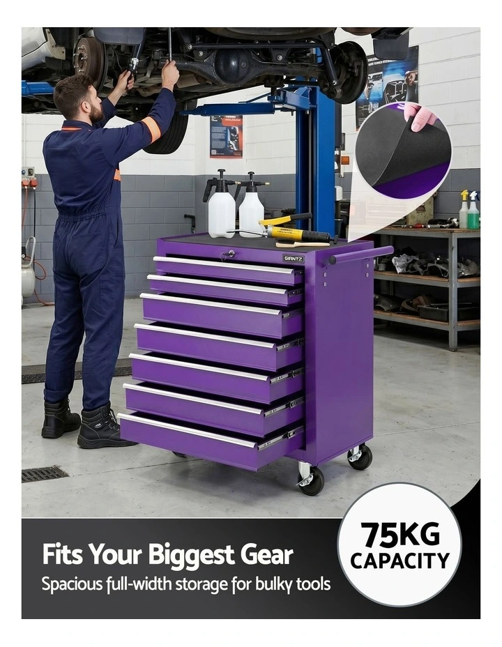 Giantz 7-Drawer Tool Chest Trolley Cabinet Toolbox Heavy Duty Garage Storage Organiser Purple image 6